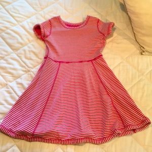 Hanna Andersson pink and white stripe/polka dot reversible dress, size 7 or 8